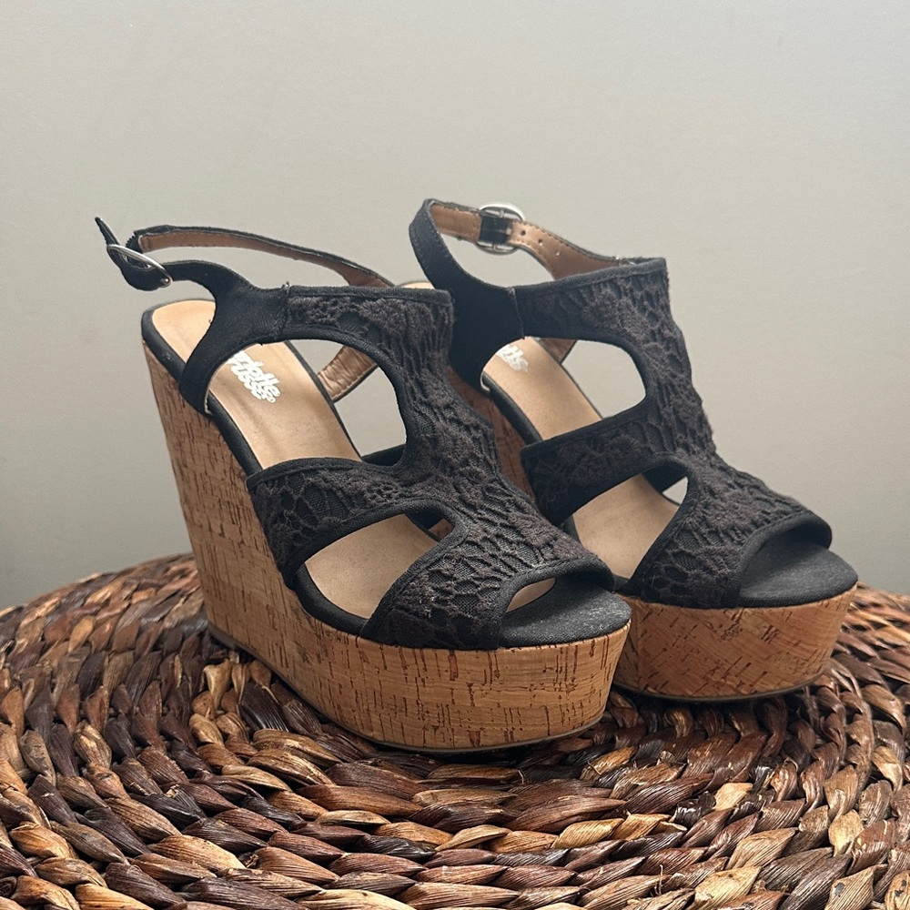 Charlotte Russe Black and Tan Wedge Sandals